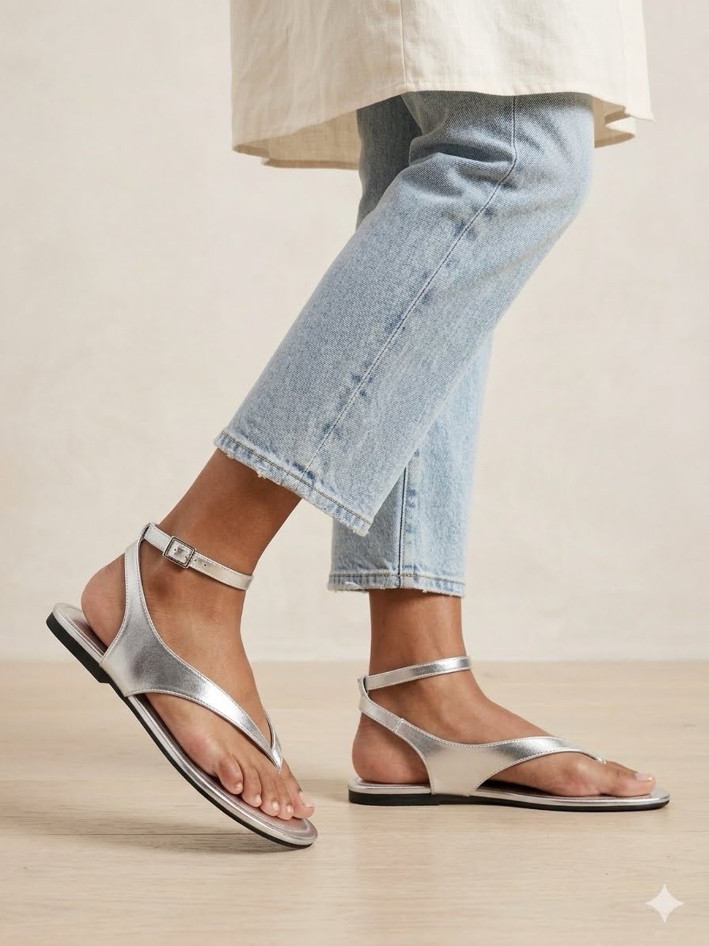 GAP Silver Metallic Ankle-Strap Flat Sandals